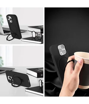 Чехол Silicone Case Full Protective NO LOGO with Ring для Apple iPhone 15 Pro Max (6.7") Black