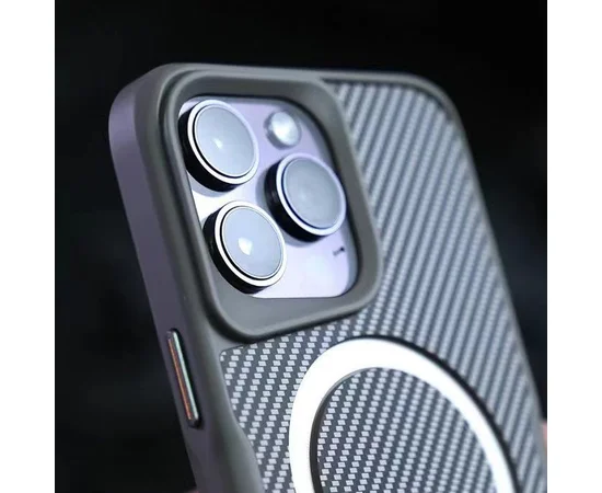 TPU+PC чехол Metal Buttons with MagSafe Carbon Ring для Apple iPhone 15 Pro Max (6.7") Серый
