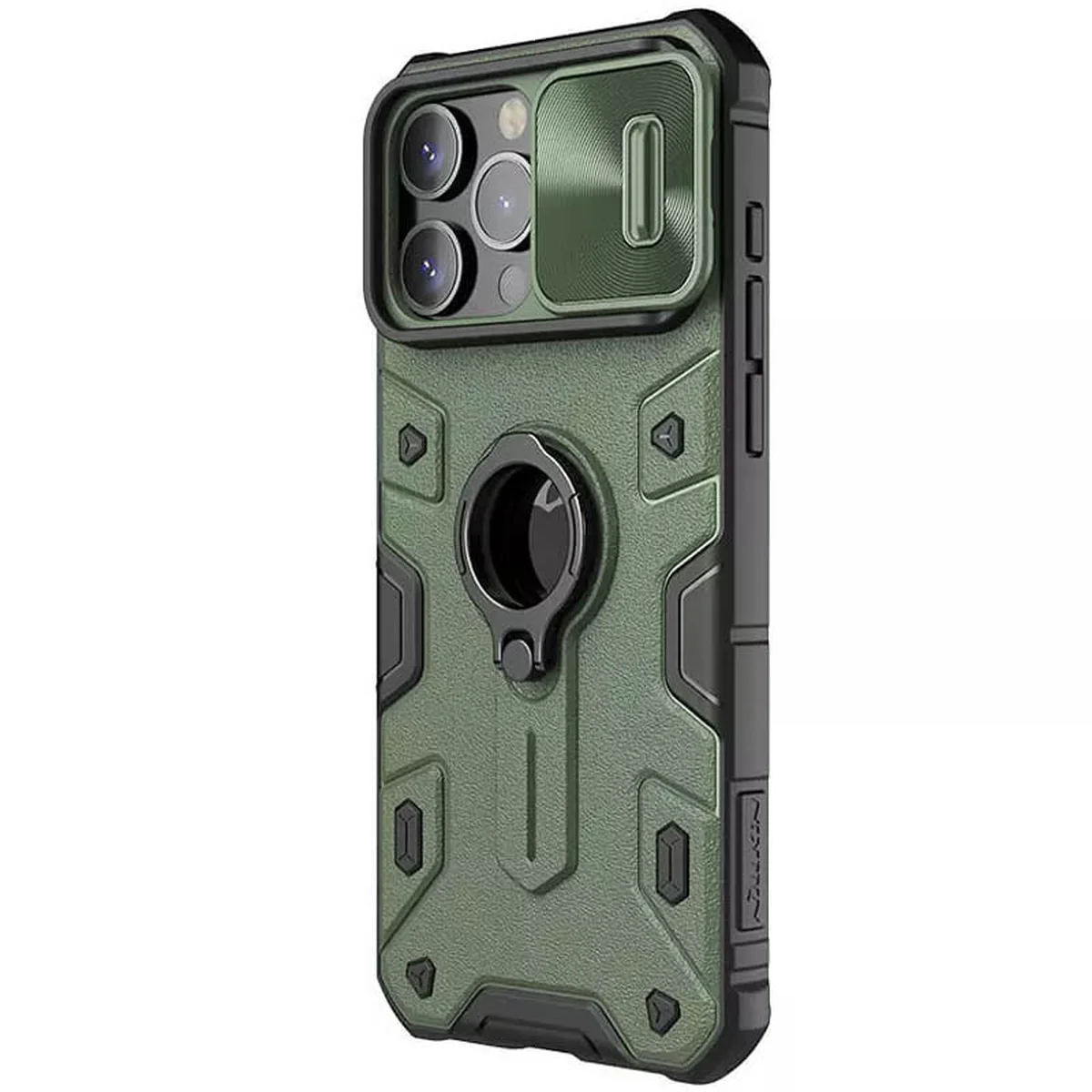 TPU+PC чехол Nillkin CamShield Armor (шторка на камеру) для Apple iPhone 15 Pro Max (6.7") Зеленый