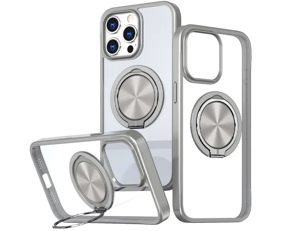 TPU+PC чохол Metal Ring with MagSafe для Apple iPhone 15 Pro Max (6.7") Сірий