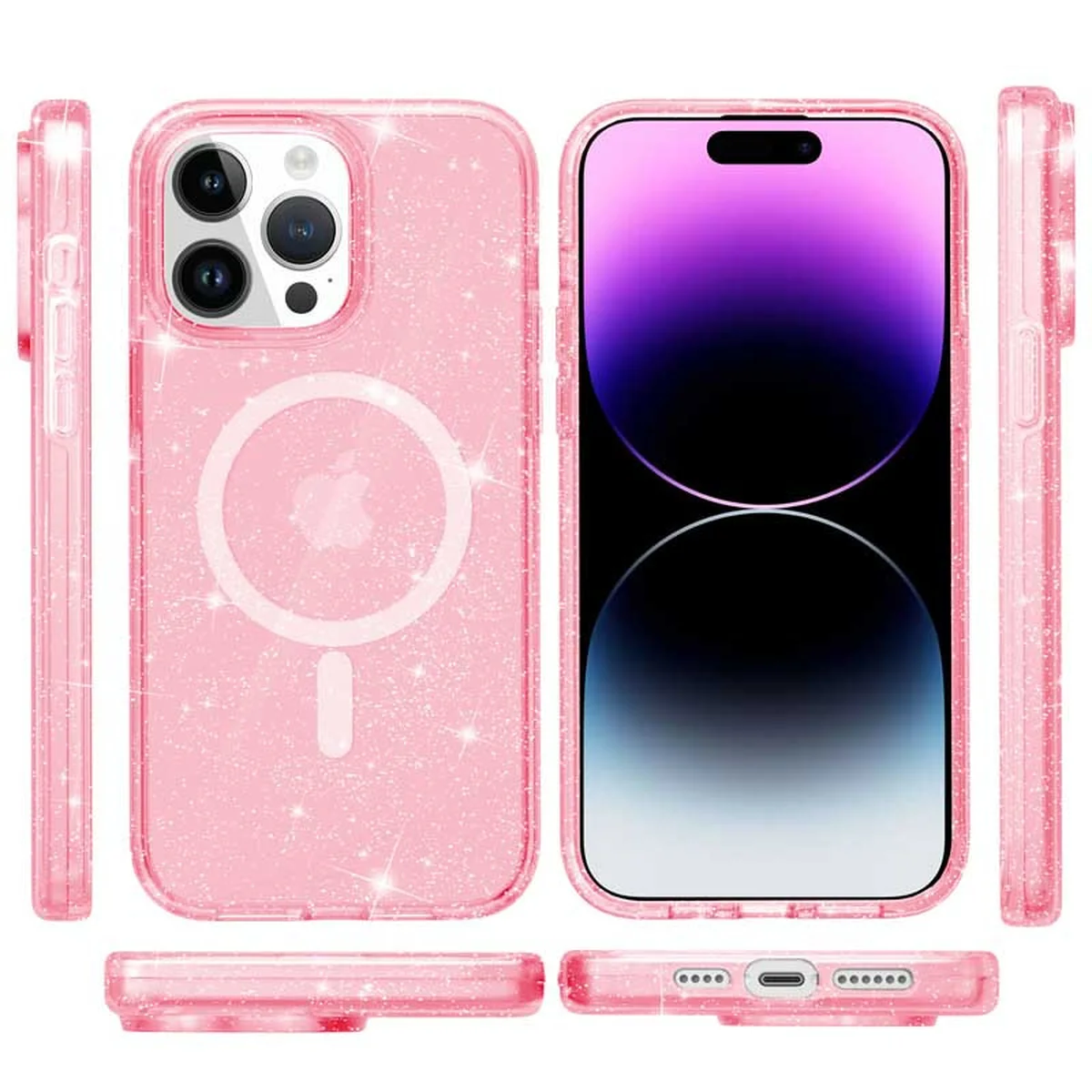 Чехол TPU Galaxy Sparkle (MagFit) для Apple iPhone 15 Pro Max (6.7") Pink+Glitter