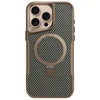 TPU+PC чехол Metal Buttons with MagSafe Carbon Ring для Apple iPhone 15 Pro Max (6.7") Золотой