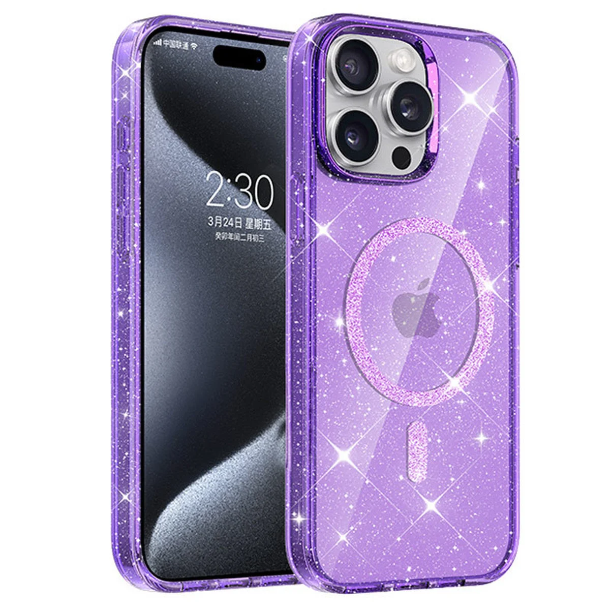 Чехол TPU Eclipse Sparkle (MagFit) для Apple iPhone 15 Pro Max (6.7") Purple