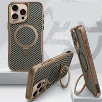 TPU+PC чехол Metal Buttons with MagSafe Carbon Ring для Apple iPhone 15 Pro Max (6.7") Золотой