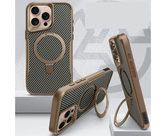 TPU+PC чехол Metal Buttons with MagSafe Carbon Ring для Apple iPhone 15 Pro Max (6.7") Золотой