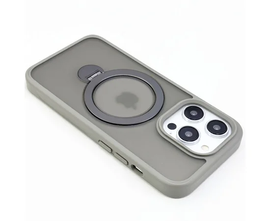 TPU+PC чехол Metal Buttons with MagSafe Colorful HQ Ring для Apple iPhone 15 Pro (6.1") Grey