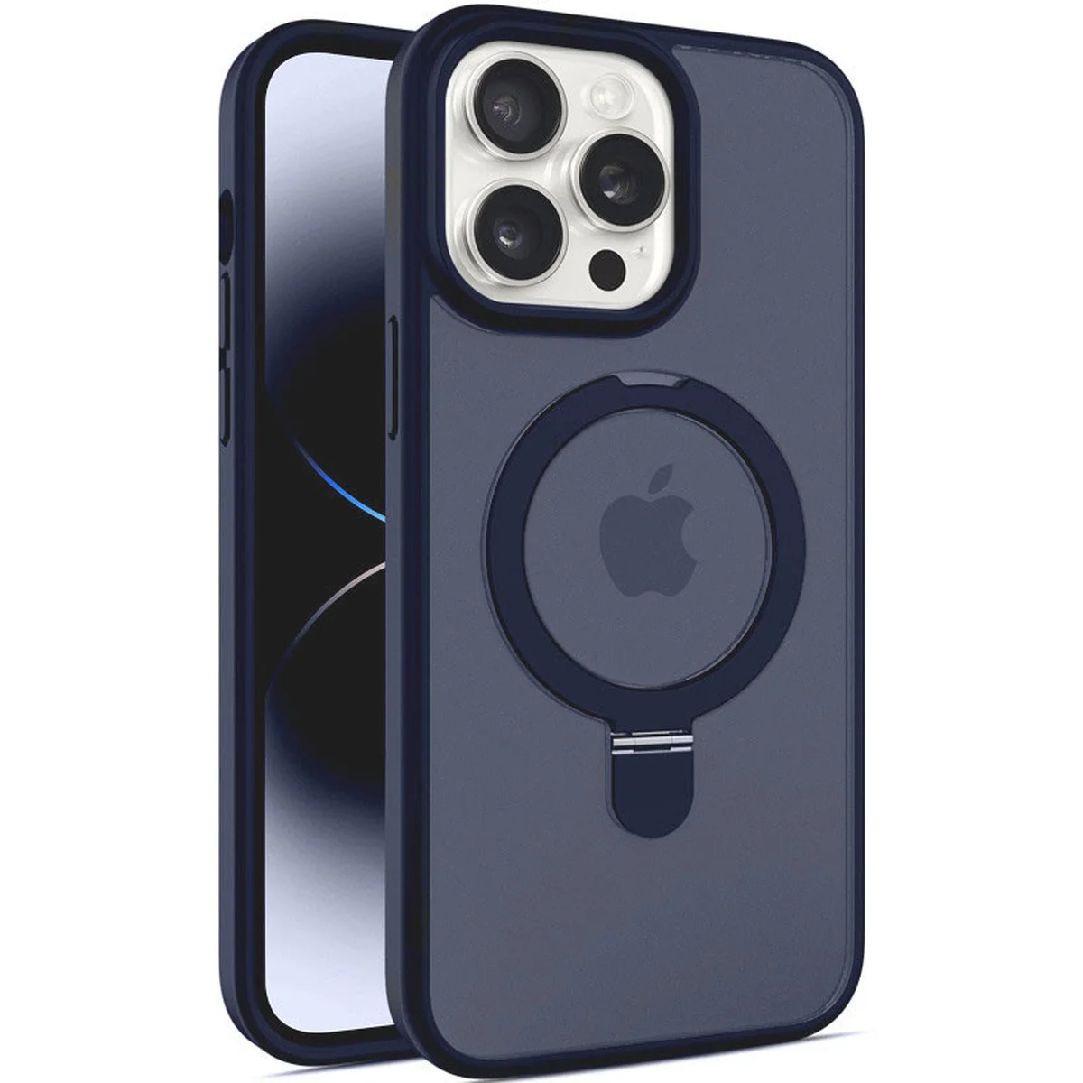 TPU+PC чехол Metal Buttons with MagSafe Colorful HQ Ring для Apple iPhone 15 Pro (6.1") Dark Blue