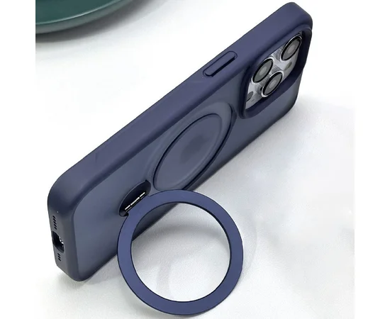 TPU+PC чехол Metal Buttons with MagSafe Colorful HQ Ring для Apple iPhone 15 Pro (6.1") Dark Blue
