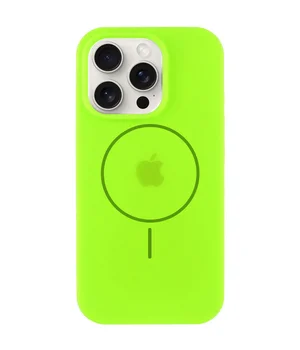 Чехол Silicone Case Full Protective (AA) with MagSafe для Apple iPhone 15 Pro (6.1") Салатовый / Neon green