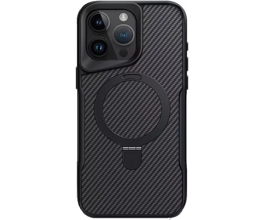 TPU+PC чохол Metal Buttons with MagSafe Carbon Ring для Apple iPhone 15 Pro (6.1") Чорний