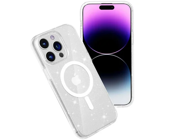 Чехол TPU Galaxy Sparkle (MagFit) для Apple iPhone 15 Pro (6.1") Clear+Glitter