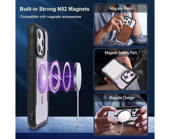 TPU+PC чохол Defense Clear with MagSafe для Apple iPhone 15 Pro (6.1") Чорний
