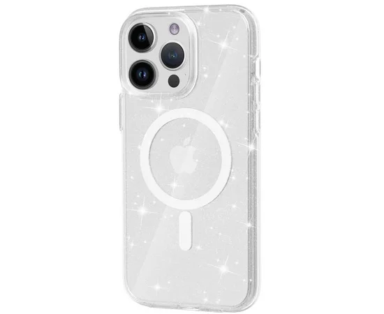 Чехол TPU Galaxy Sparkle (MagFit) для Apple iPhone 15 Pro (6.1") Clear+Glitter