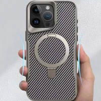 TPU+PC чехол Metal Buttons with MagSafe Carbon Ring для Apple iPhone 15 Pro (6.1") Серый