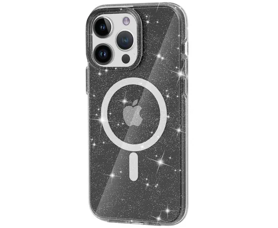 Чехол TPU Galaxy Sparkle (MagFit) для Apple iPhone 15 Pro (6.1") Black+Glitter