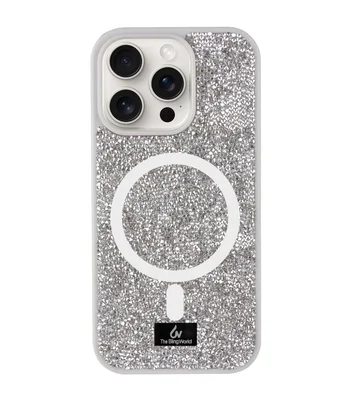 TPU чехол Bling World Rock Diamond with MagSafe для Apple iPhone 15 Pro (6.1") Silver