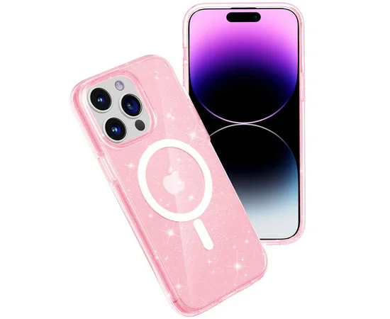 Чохол TPU Galaxy Sparkle (MagFit) для Apple iPhone 15 Pro (6.1") Pink+Glitter