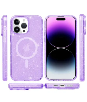 Чохол TPU Galaxy Sparkle (MagFit) для Apple iPhone 15 Pro (6.1") Purple+Glitter