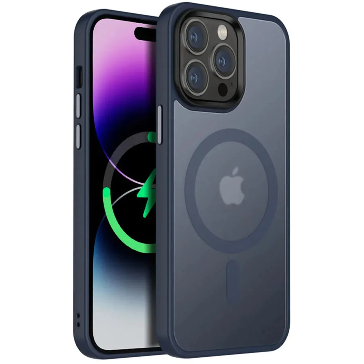 TPU+PC чехол Metal Buttons with MagSafe Colorful для Apple iPhone 15 Pro (6.1") Синий