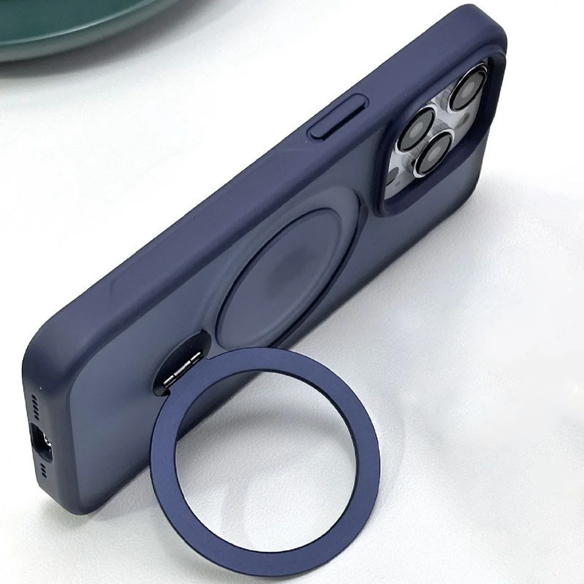 TPU+PC чехол Metal Buttons with MagSafe Colorful HQ Ring для Apple iPhone 15 Pro (6.1") Dark Blue