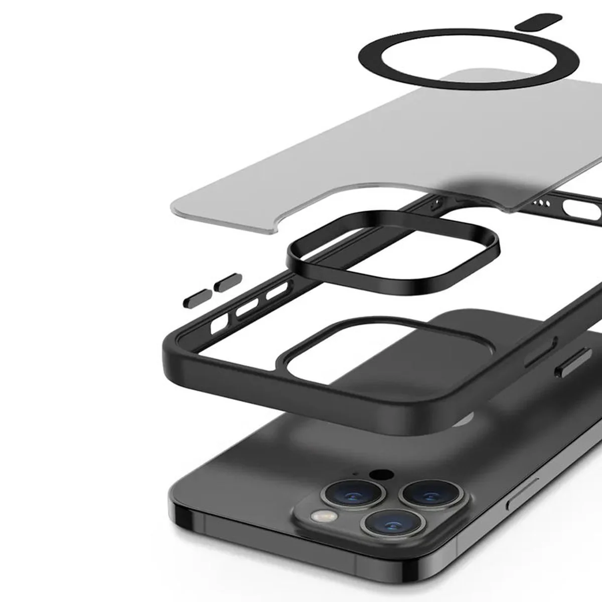 TPU+PC чохол Metal Buttons with MagSafe Colorful для Apple iPhone 15 Pro (6.1") Чорний