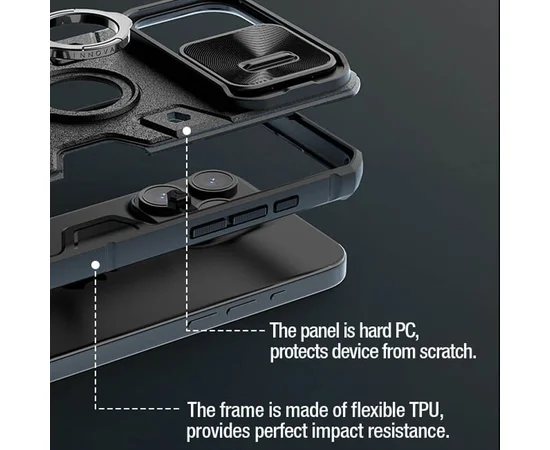 TPU+PC чехол Nillkin CamShield Armor (шторка на камеру) для Apple iPhone 15 Pro (6.1") Черный