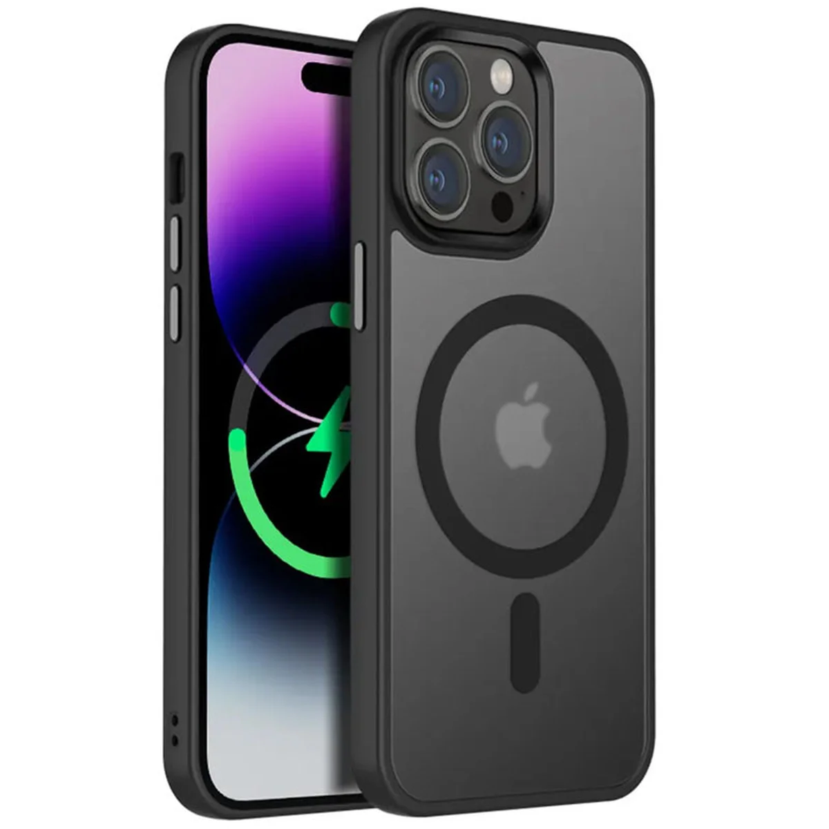 TPU+PC чохол Metal Buttons with MagSafe Colorful для Apple iPhone 15 Pro (6.1") Чорний