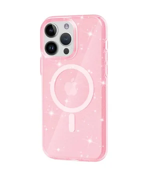 Чехол TPU Galaxy Sparkle (MagFit) для Apple iPhone 15 Pro (6.1") Pink+Glitter