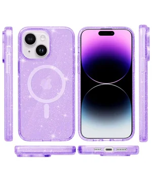 Чехол TPU Galaxy Sparkle (MagFit) для Apple iPhone 15 (6.1") Purple+Glitter