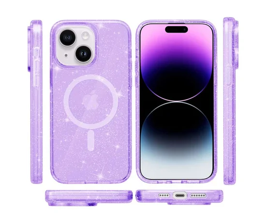 Чохол TPU Galaxy Sparkle (MagFit) для Apple iPhone 15 (6.1") Purple+Glitter