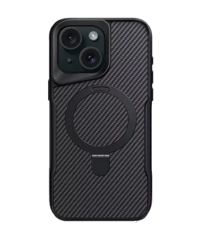 TPU+PC чехол Metal Buttons with MagSafe Carbon Ring для Apple iPhone 15 (6.1") Черный