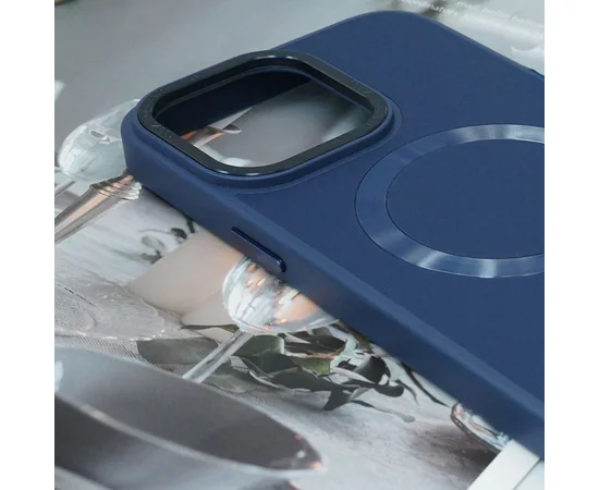 Кожаный чехол Bonbon Leather Metal Style with MagSafe для Apple iPhone 15 (6.1") Синий / Navy blue