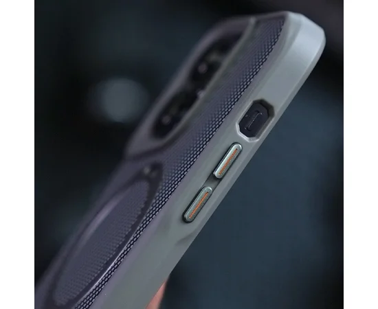 TPU+PC чехол Metal Buttons with MagSafe Carbon Ring для Apple iPhone 15 (6.1") Серый