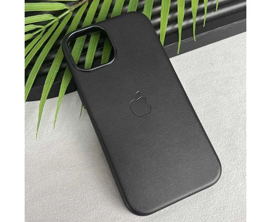 Кожаный чехол Leather Case (AAA) with MagSafe and Animation для Apple iPhone 15 (6.1") Black
