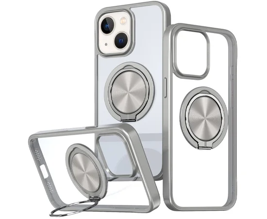 TPU+PC чохол Metal Ring with MagSafe для Apple iPhone 15 (6.1") Сірий