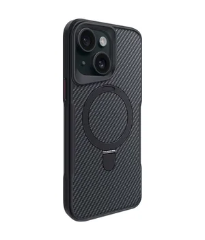 TPU+PC чехол Metal Buttons with MagSafe Carbon Ring для Apple iPhone 15 (6.1") Черный