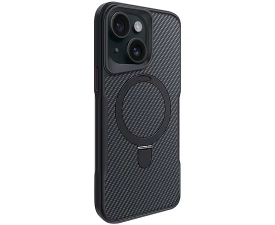 TPU+PC чехол Metal Buttons with MagSafe Carbon Ring для Apple iPhone 15 (6.1") Черный