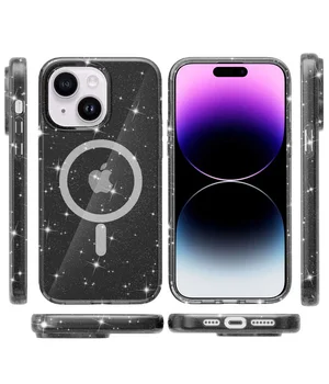 Чехол TPU Galaxy Sparkle (MagFit) для Apple iPhone 15 (6.1") Black+Glitter