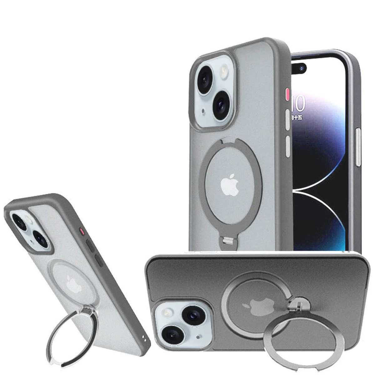 TPU+PC чохол Metal Buttons with MagSafe Colorful HQ Ring для Apple iPhone 15 (6.1") Grey
