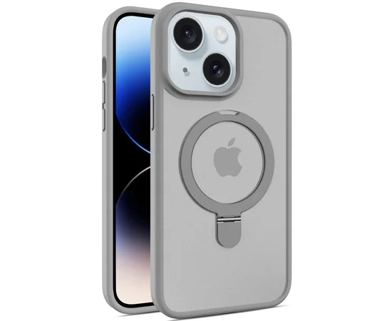 TPU+PC чехол Metal Buttons with MagSafe Colorful HQ Ring для Apple iPhone 15 (6.1") Grey