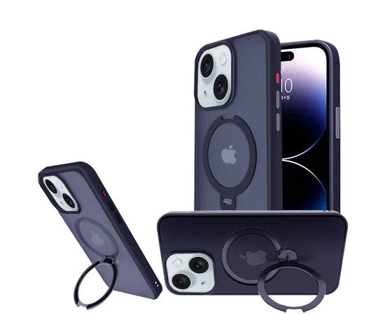 TPU+PC чехол Metal Buttons with MagSafe Colorful HQ Ring для Apple iPhone 15 (6.1") Dark Blue