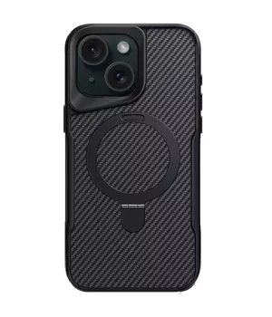 TPU+PC чехол Metal Buttons with MagSafe Carbon Ring для Apple iPhone 15 (6.1") Черный
