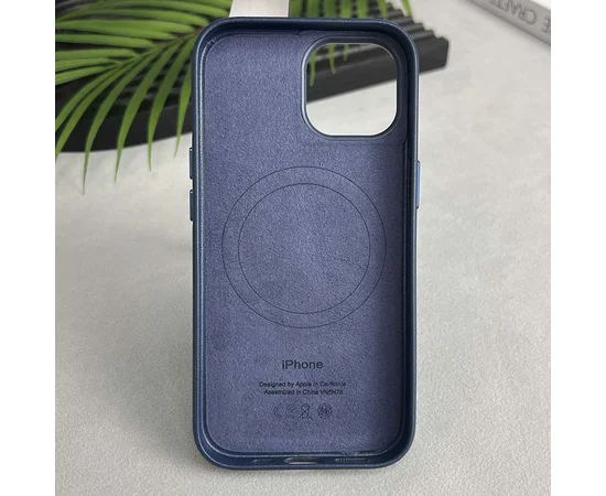Шкіряний чохол Leather Case (AAA) з MagSafe and Animation для Apple iPhone 15 (6.1") Blue