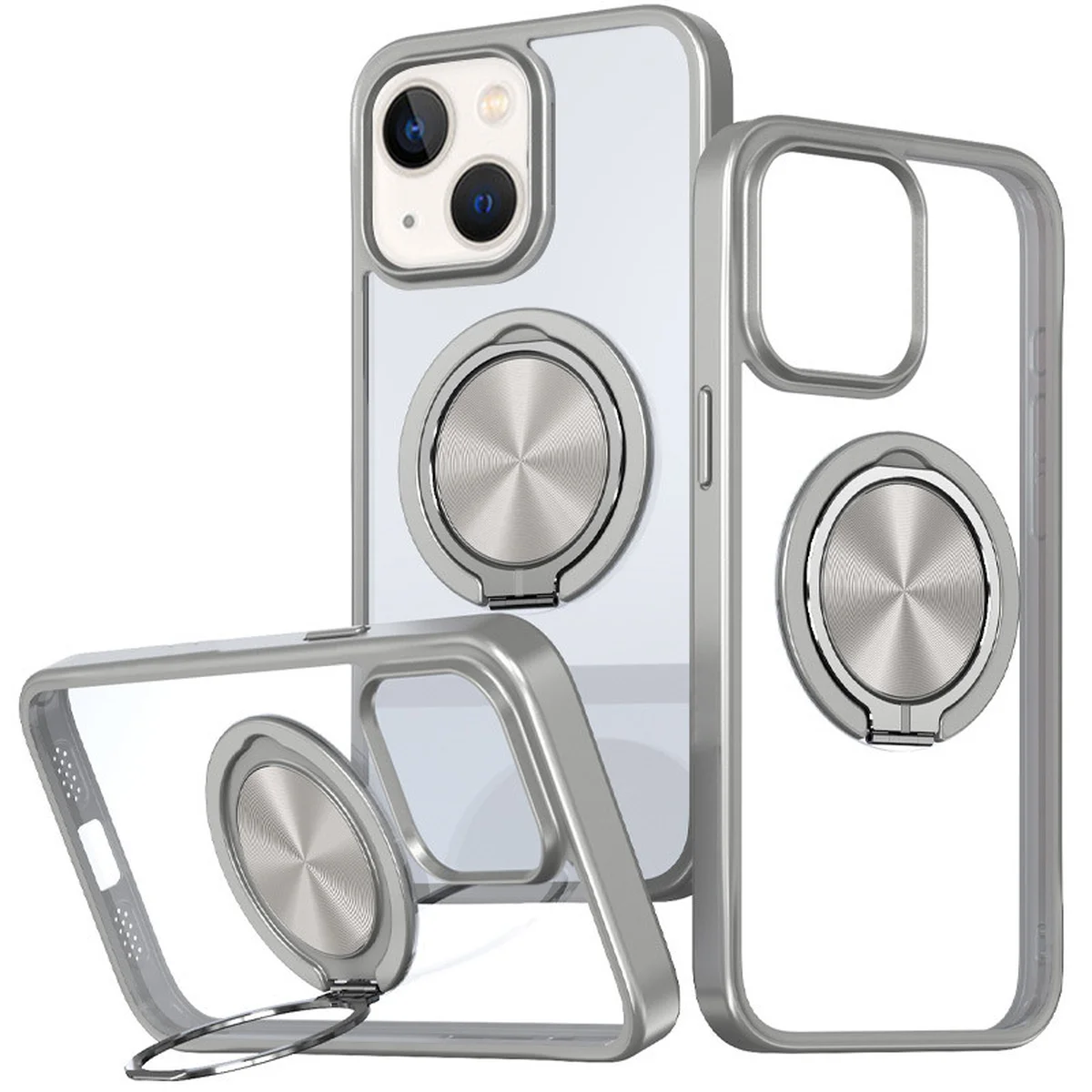 TPU+PC чохол Metal Ring with MagSafe для Apple iPhone 15 (6.1") Сірий