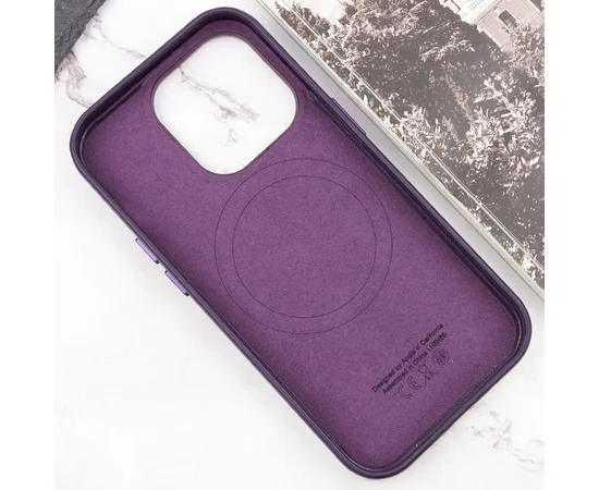 Кожаный чехол Leather Case (AAA) with MagSafe and Animation для Apple iPhone 16 Pro Max (6.9") Dark Purple