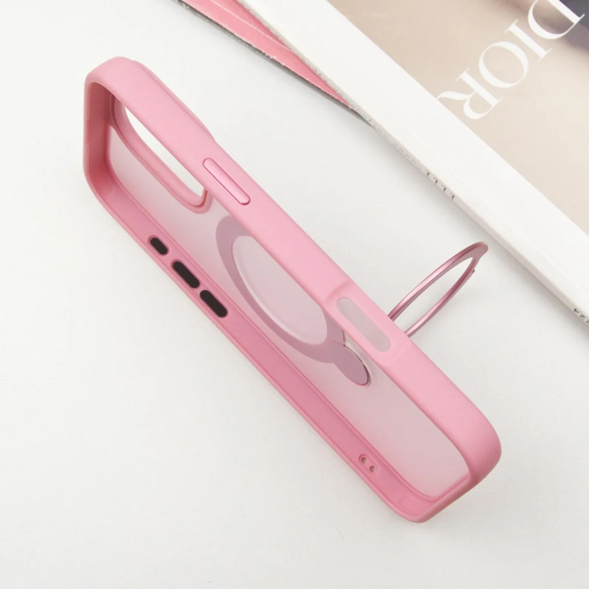 TPU+PC чехол Metal Buttons with MagSafe Colorful HQ Ring для Apple iPhone 16 Pro Max (6.9") Pink