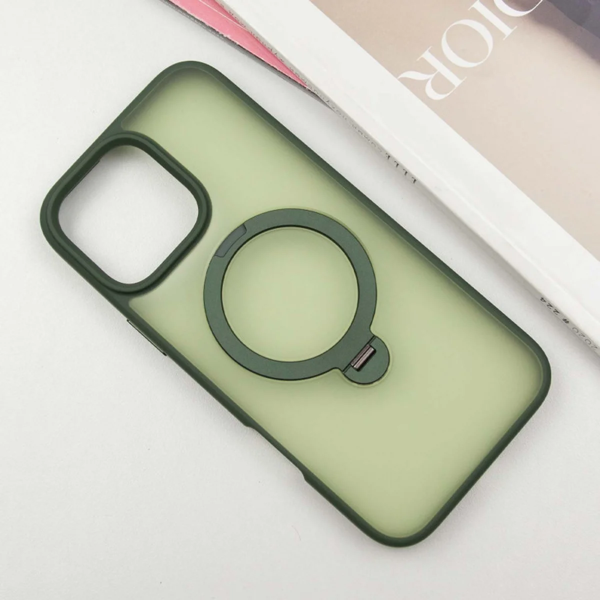 TPU+PC чехол Metal Buttons with MagSafe Colorful HQ Ring для Apple iPhone 16 Pro Max (6.9") Green