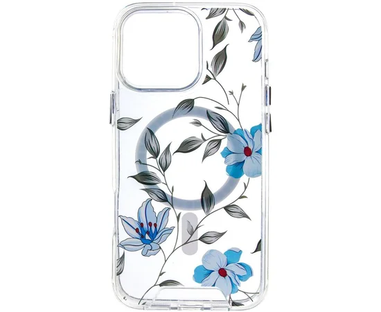 TPU+PC чехол Clear Garden with MagSafe для Apple iPhone 16 Pro Max (6.9") Blue Blossom