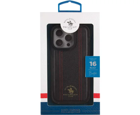 Кожаный чехол Polo Santa Barbara Barton для Apple iPhone 16 Pro Max (6.9") Black / Red