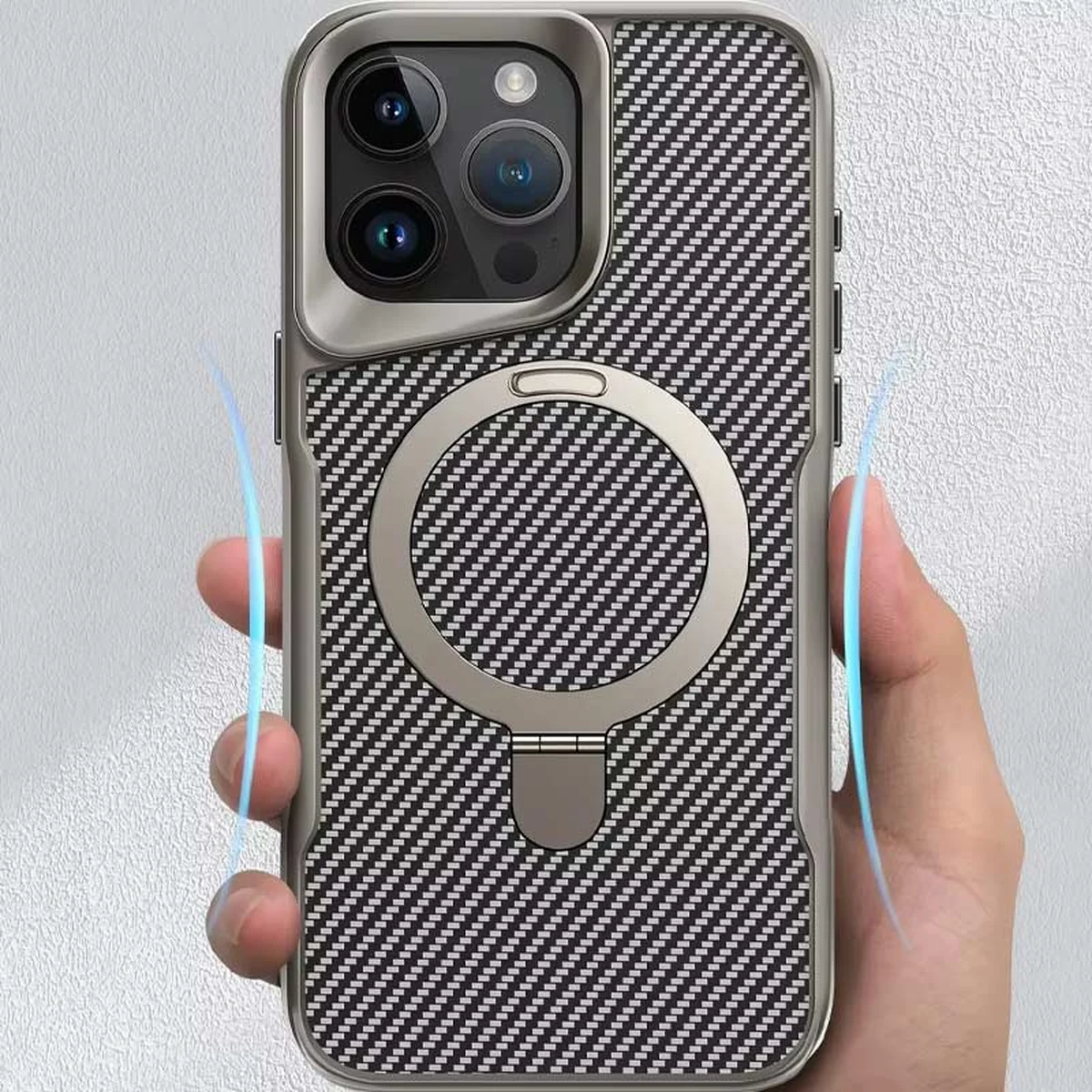 TPU+PC чехол Metal Buttons with MagSafe Carbon Ring для Apple iPhone 16 Pro Max (6.9") Серый